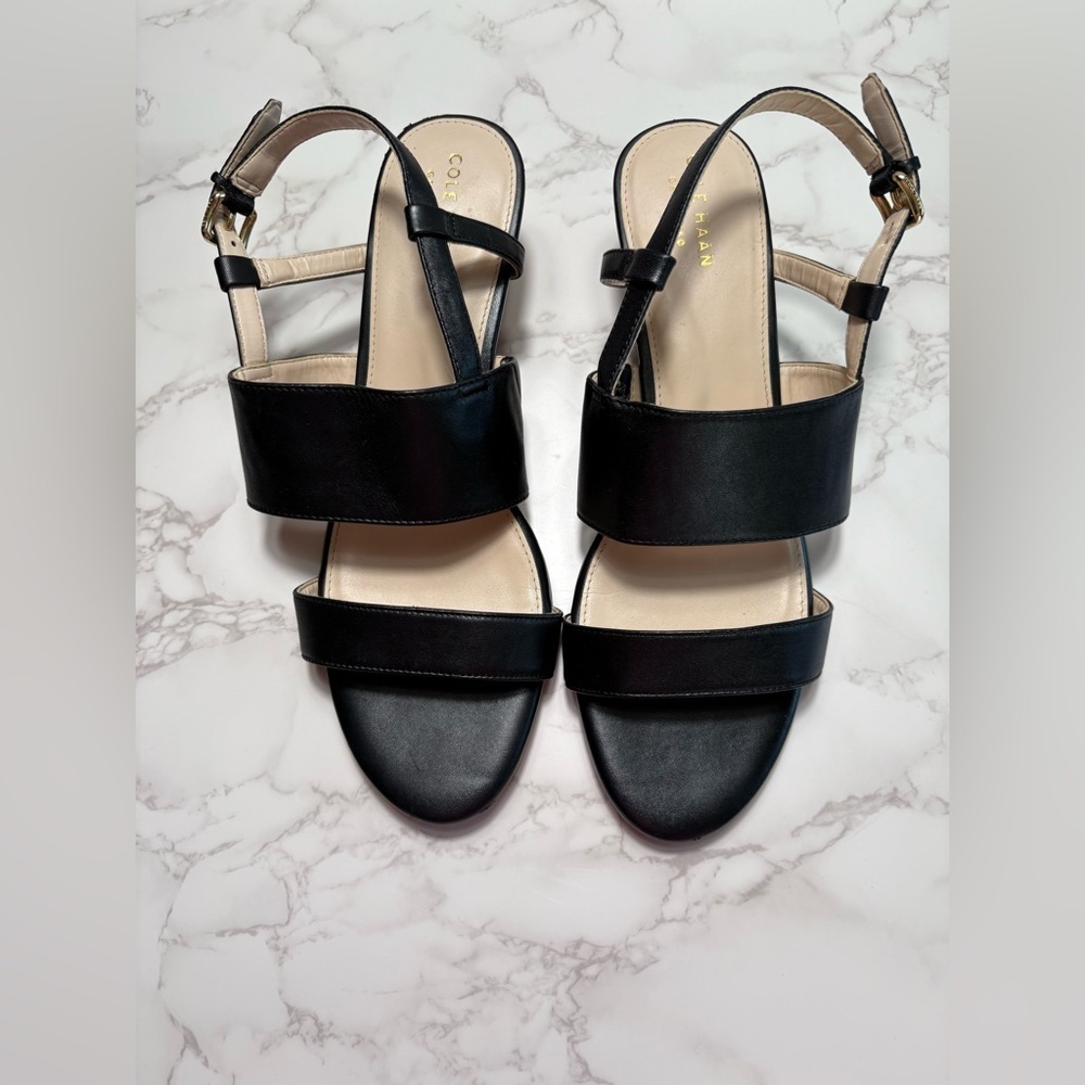 Cole Haan Womenโs Anna Grand Leather Slingback Wedge Sandals